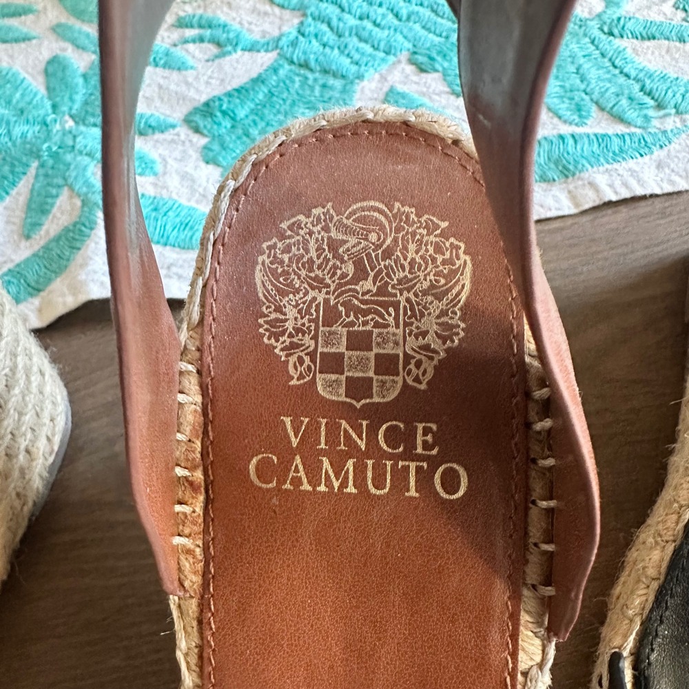 Vince Camuto Leather Espadrille Wedge Sandals in Brown and Black sz 9.5 - Picture 9 of 11